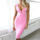 Jennifer - Pink Low Plunge Bandage Dress
